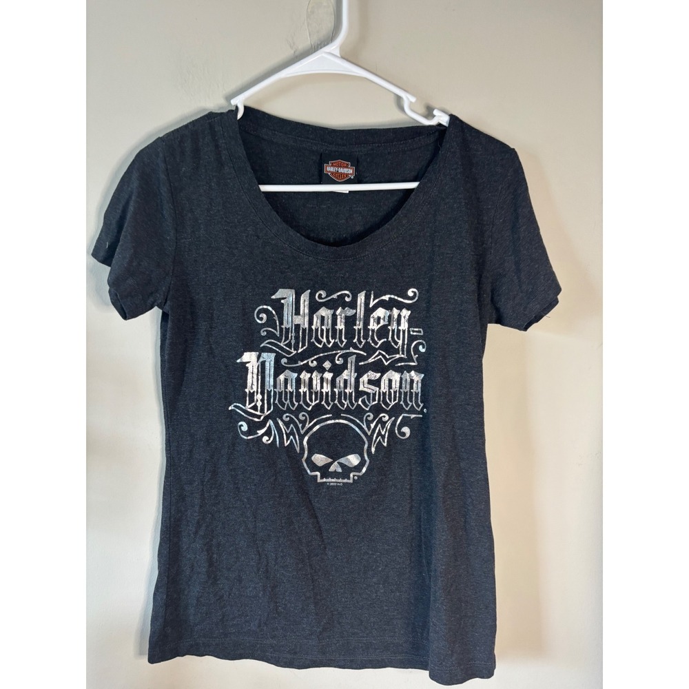 Harley-Davidson Womens Zion Washington UT Skull Graphic T-Shirt Charcoal Gray L - Picture 2 of 5